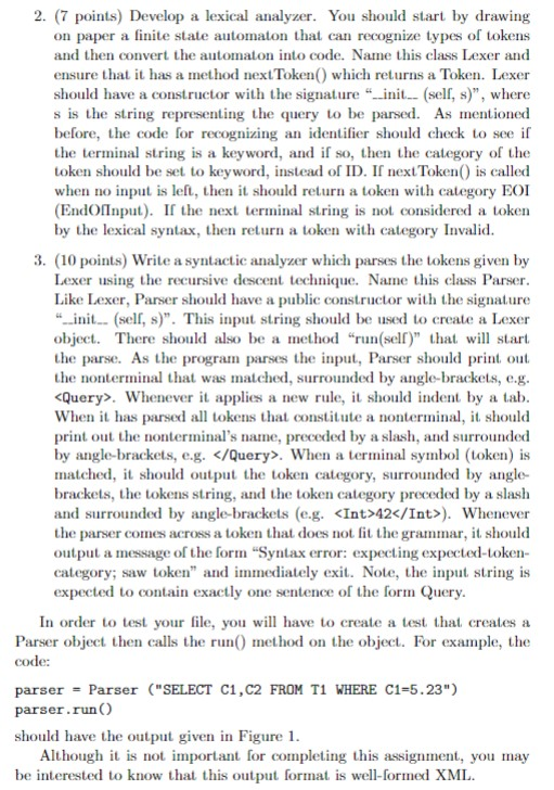 parser for a restricted form of SQL, the popular database query language.