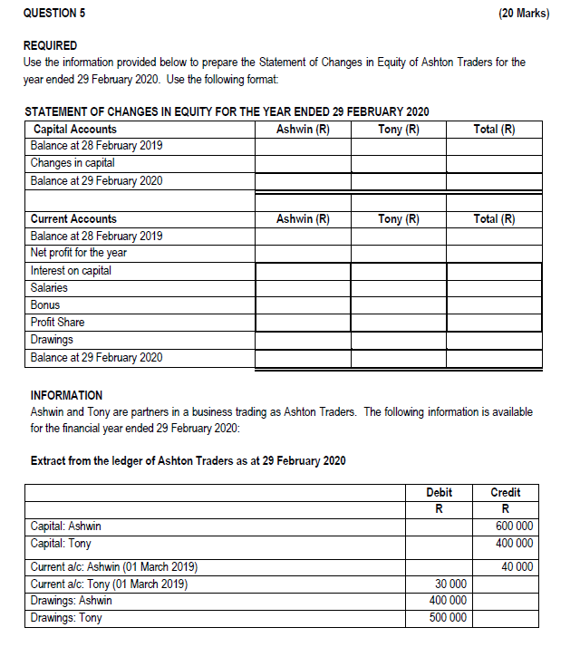 FROM THE QUESTION ABOVE COMPLETE THE FOLLOWING TABLE: ASHTON TRADERS STATEMENT