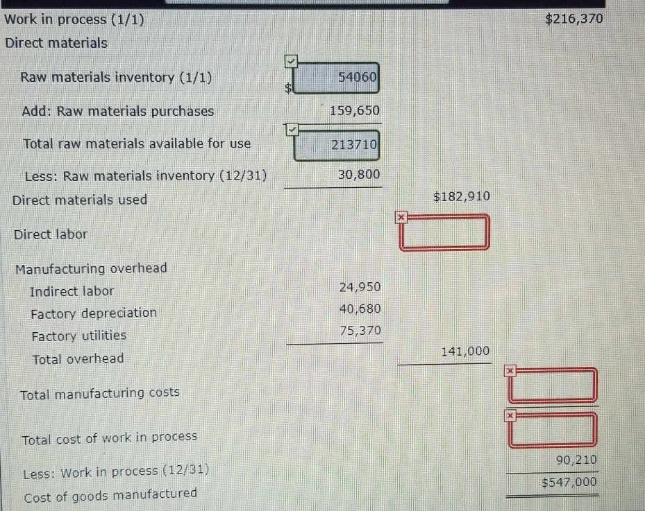  BRIS $216,370 Work in process (1/1) Direct materials Raw materials inventory