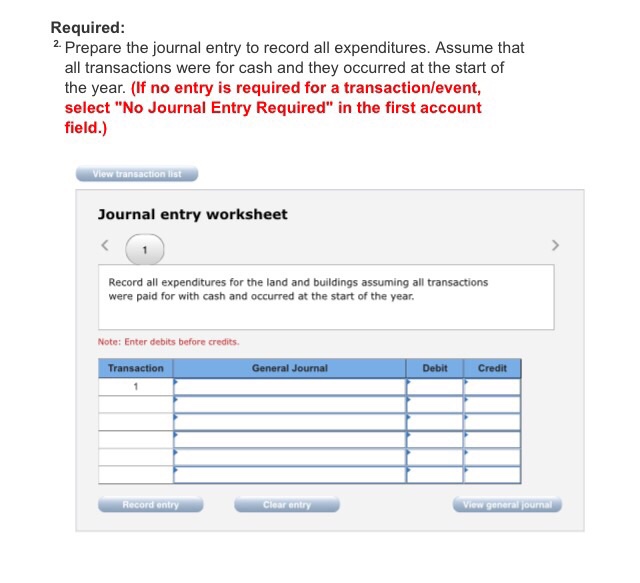  Required: 2 Prepare the journal entry to record all expenditures. Assume