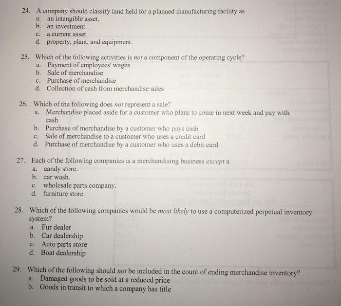  A company should classify land held for a planned manufacturing facility