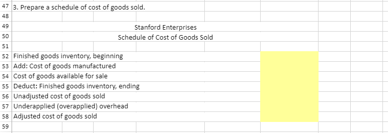goods sold. Use the Information Included In the Excel Simulation and the