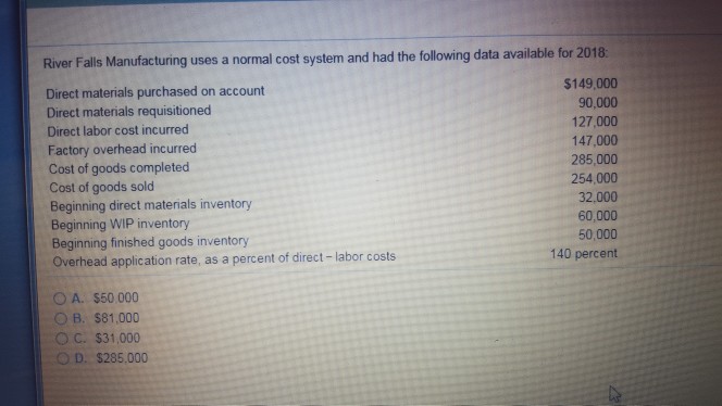 River Falls Manufacturing uses a normal cost system and had the