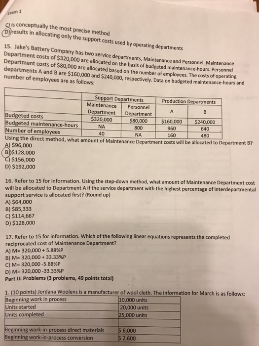  Exam is conceptually the most precise method Its in allocating only