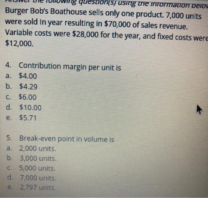  JUWEI DE JUNIOwing question (5) using me information below Burger Bob's