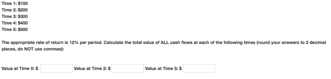 Time 1: $100 Time 2: $200 Time 3: $300 Time 4: