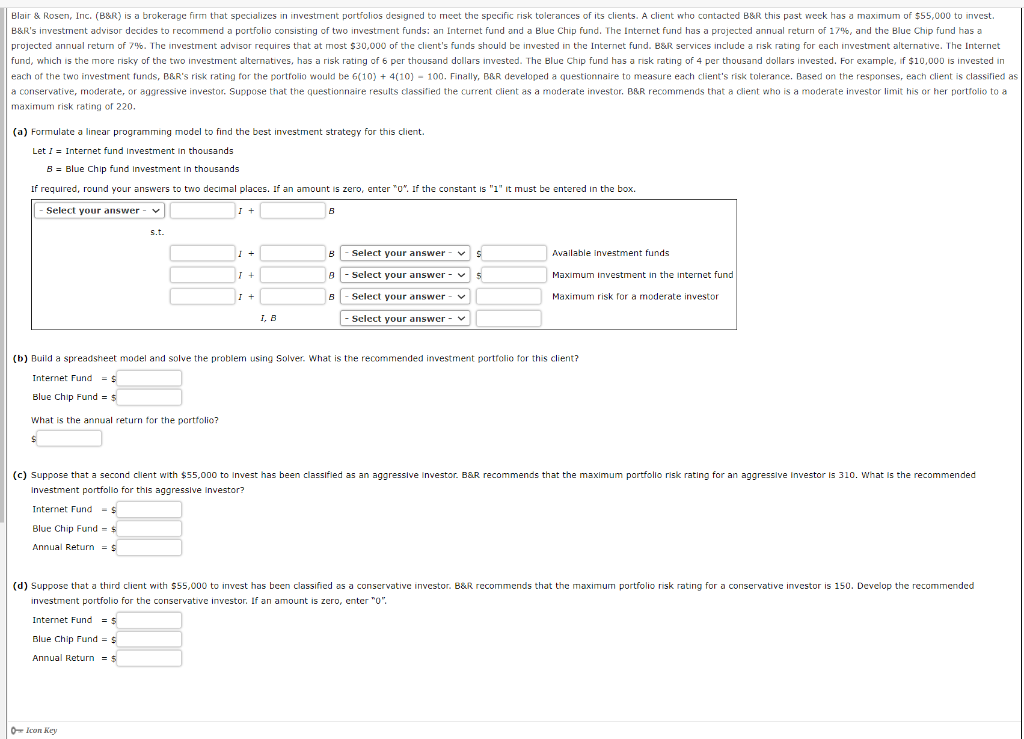  maximum risk rating of 220 . (a) Formulate a linear programming