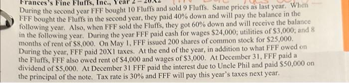  Frances's Fine Fluffs, Inc., During the second year FFF bought 10