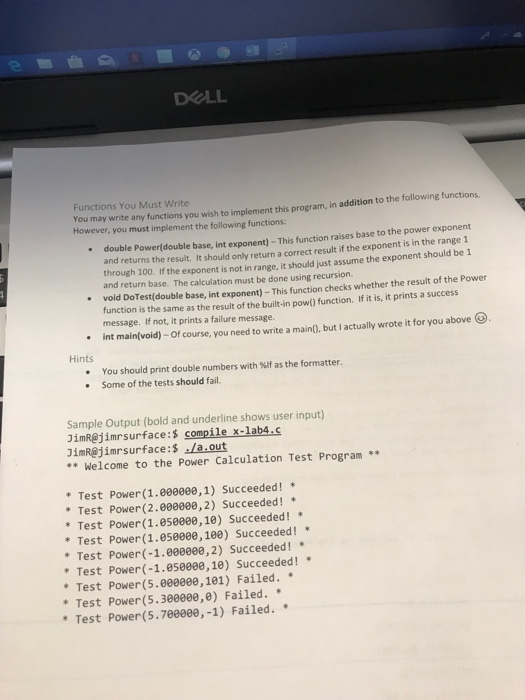 . math.h .Extend Prelab 4 Description For the lab assignment, Power function