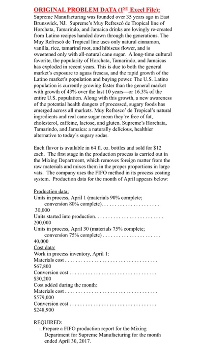 Prepare acomplete (including cost reconciliation) FIFO production report using the data from