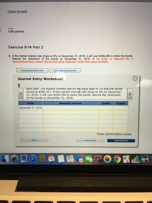 the market interest rate drops to 5% on December 31. 2016. it