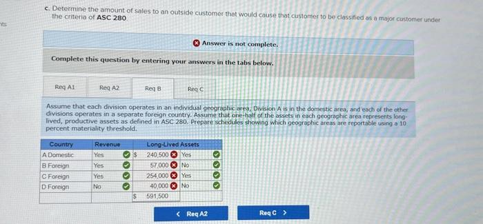 intermediate calculations. c. Determine the amount of sales to an outside customer