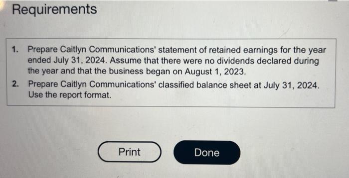 for the year ended July 31,2024 . Assume that there were no