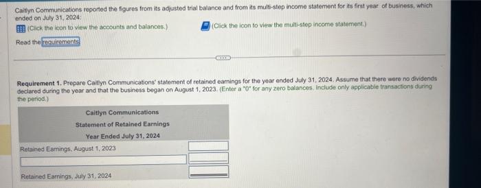 dividends declared during the year and that the business began on August
