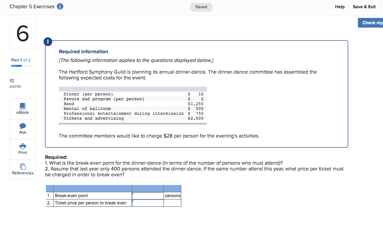  Chapter 5 Exercises i Saved Help Save & Exit Check my