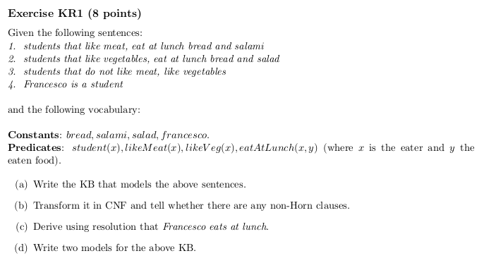 Hello I need help with this question: Exercise KR1 (8 points) Given