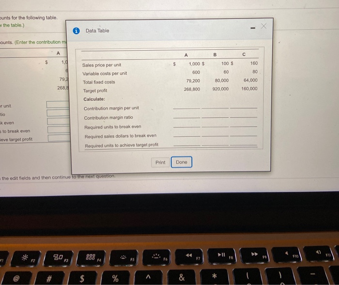  punts for the following table. the table.) Data Table wounts. (Enter
