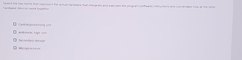  Select the two terms that represent the actual hardware that interprets
