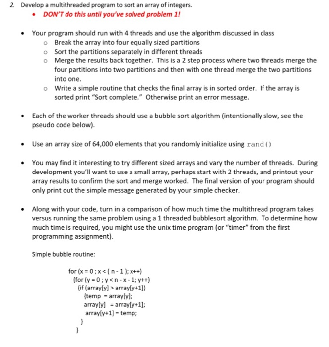  CODE IN C. 2. Develop a multithreaded program to sort an