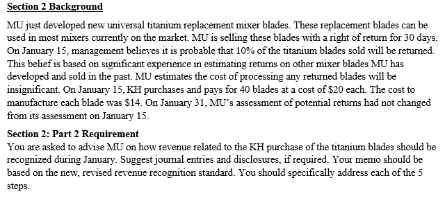 Section 2 Background MU just developed new universal titanium replacement mixer