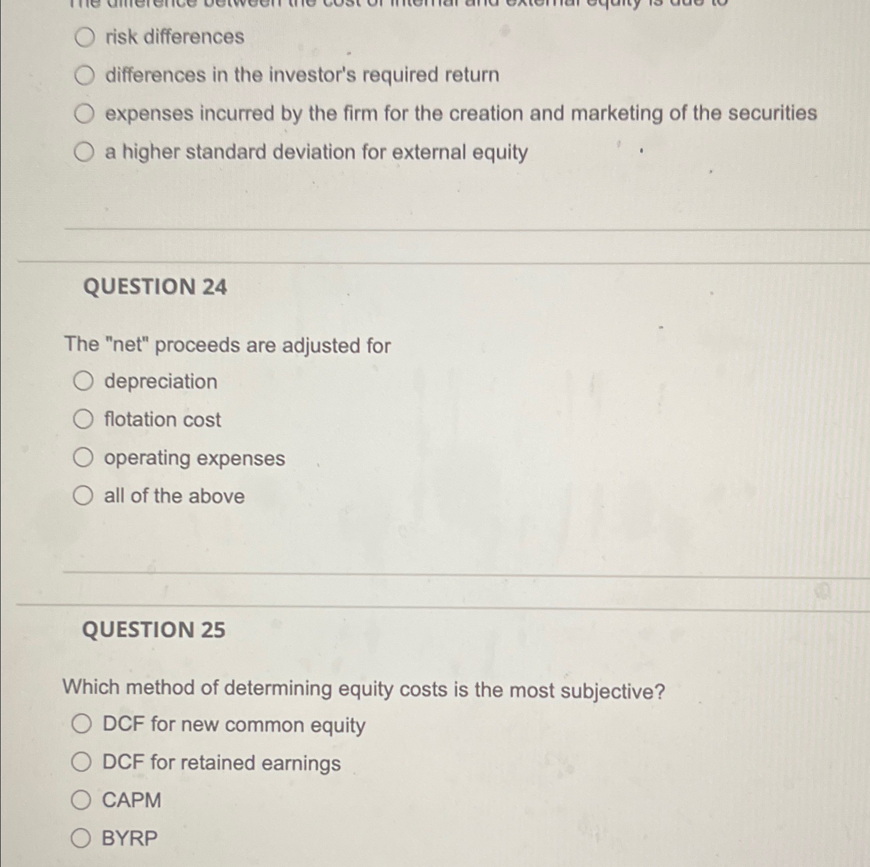  risk differences differences in the investor's required return expenses incurred by