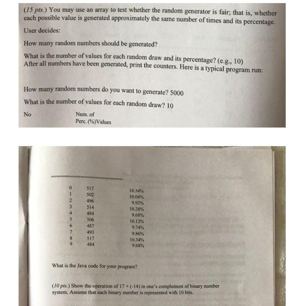 Computer science (15 pts.) You may use an array to test whether