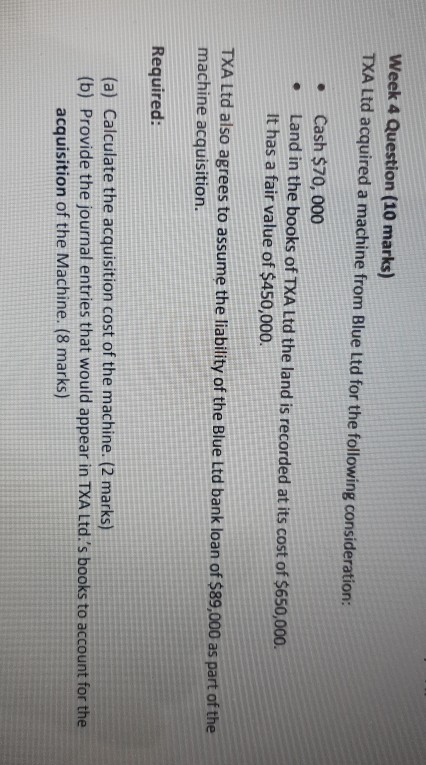 TXA Ltd acquire a machine from Blue Ltd for the following consideration.