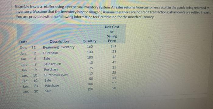  Bramble Inc. is a retailer using a perpetual inventory system. All