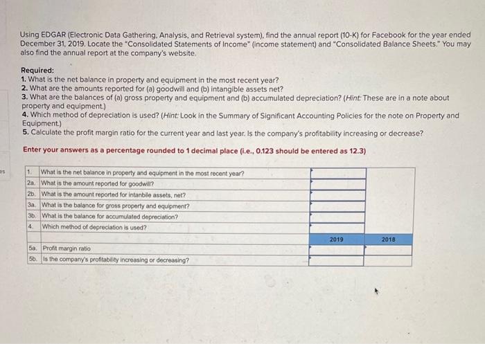  Using EDGAR (Electronic Data Gathering. Analysis, and Retrieval system), find the