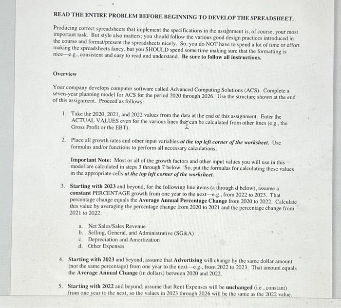  This is excel work READ THE ENTIRE PROBLEM BEFORE BEGINNING TO
