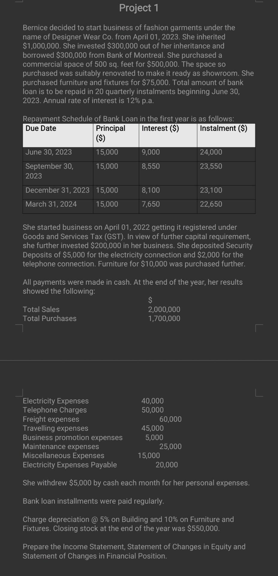 prepare income statement , statement of changes in equity and statement