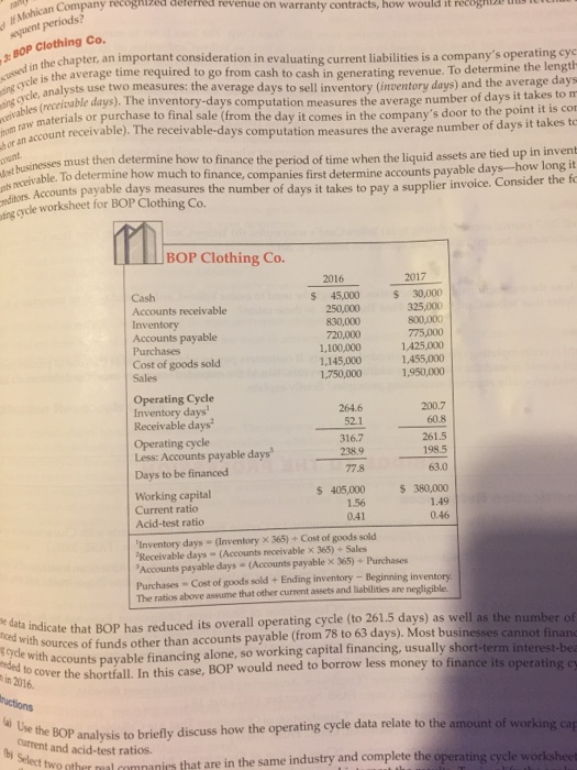 to do the operating cycle worksheet without other company information. B.) select