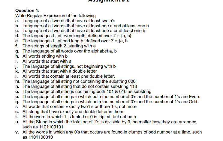  Question 1: Write Regular Expression of the following a. Language of