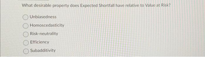 What desirable property does Expected Shortfall have relative to Value at