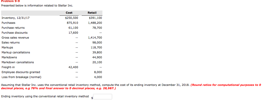  Problem 9-9 Presented below is information related to Stellar Inc. Cost