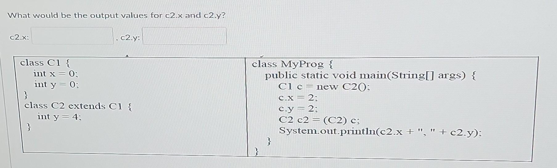 be the outputs for c.getl() and c.getU()? c.getI0: , c.get(): public class