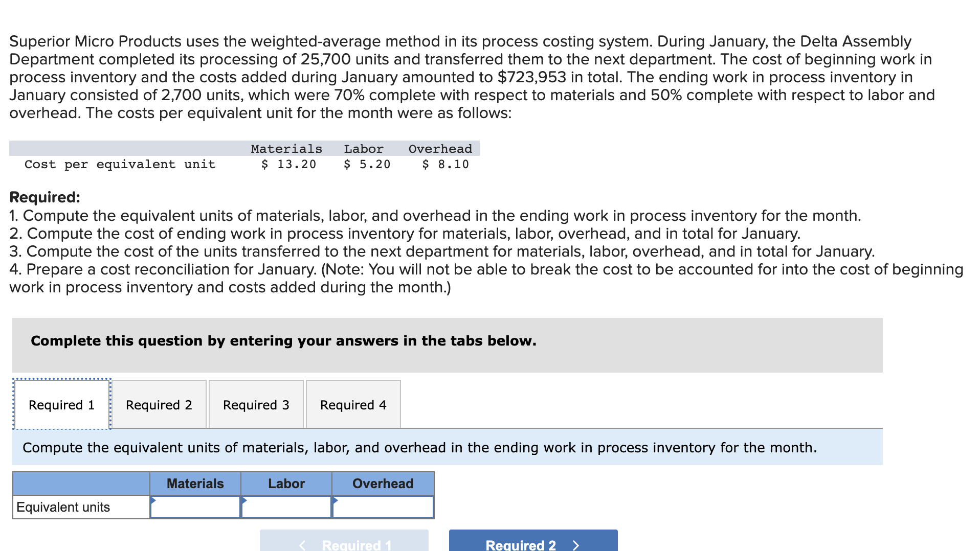  Superior Micro Products uses the weighted-average method in its process costing