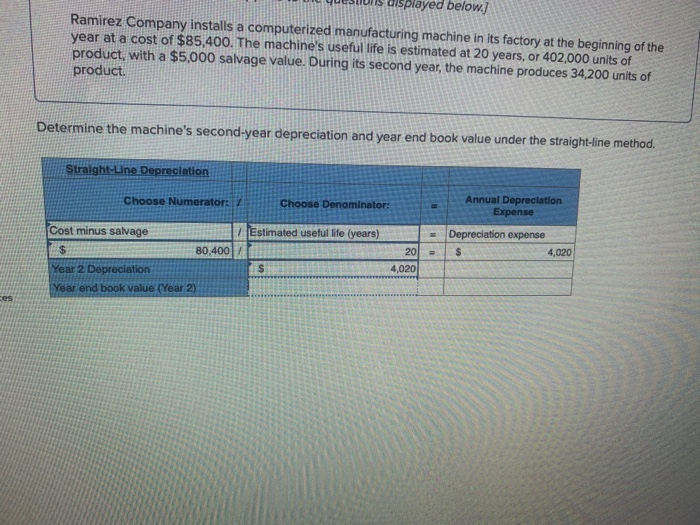 Determine the machine's second-year depreciation and year end book value under the
