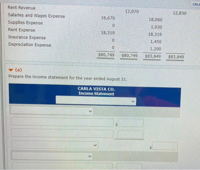 balance for Carla Vista Co. is given below: CARLA VISTA CO. Trial
