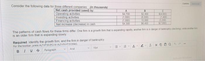 Please solve it quickly Consider the following data for three different companies
