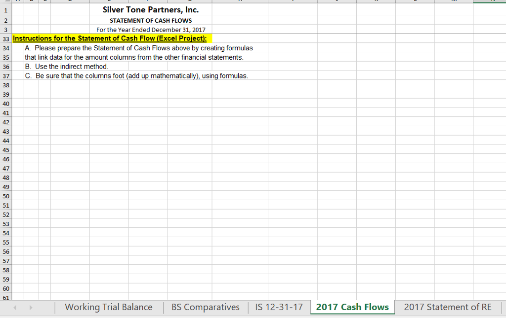 tab, the BS Comparatives tab, the IS 12-31-17 tab, the 2017 Cash