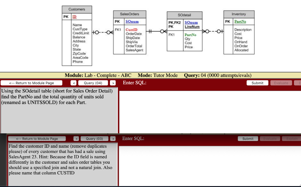 SQL help please SOdetail PK SOnum PK,FK2 SOnum PK PartNo CustType