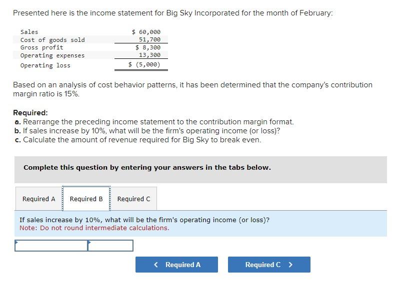 the month of February: Based on an analysis of cost behavior patterns,