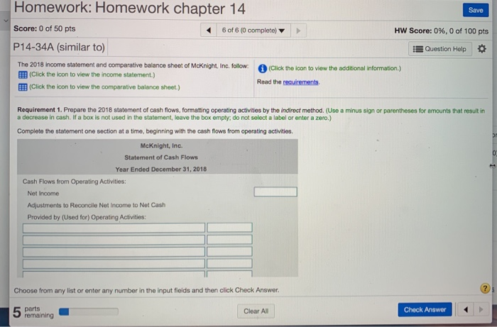  Homework: Homework chapter 14 Save 6 of 6 (0 complete) Score: