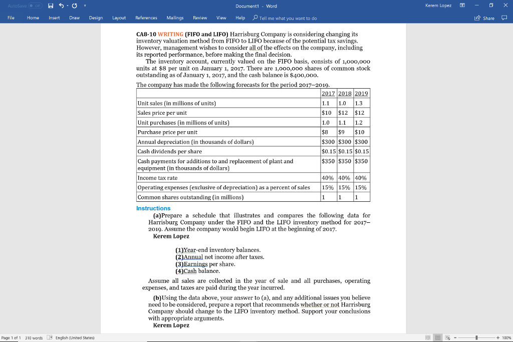  Document1 Word Kerem Lopez -? File Home InsertDraw Design Layout References