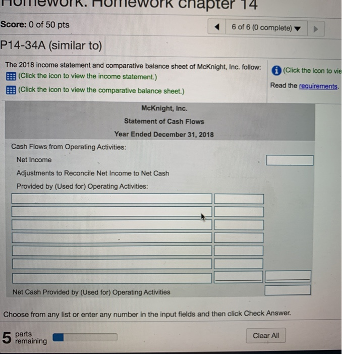 0 of 50 pts P14-34A (similar to) HW Score: 0%, 0 of