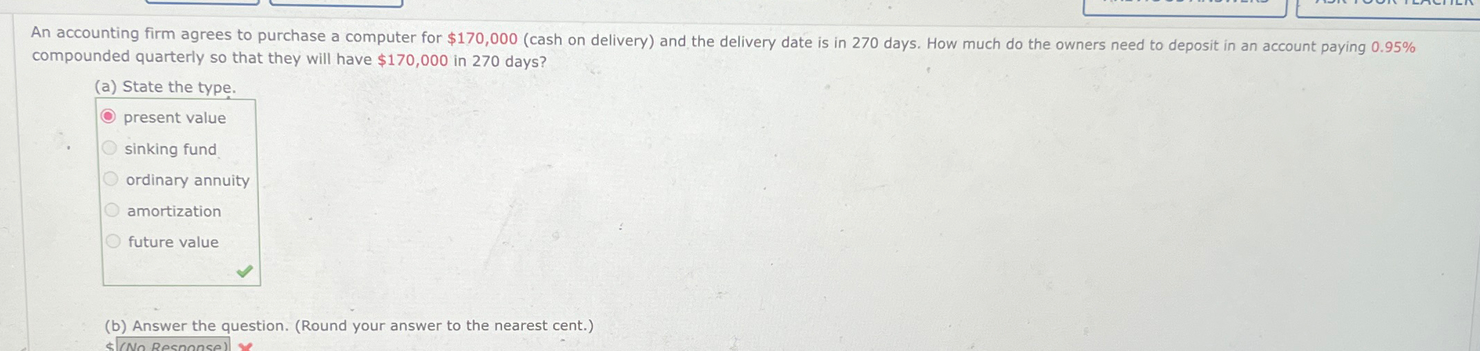  An accounting firm agrees to purchase a computer for $170,000(cash on