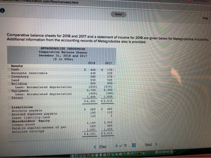  Help Comparative balance sheets for 2018 and 2017 and a statement