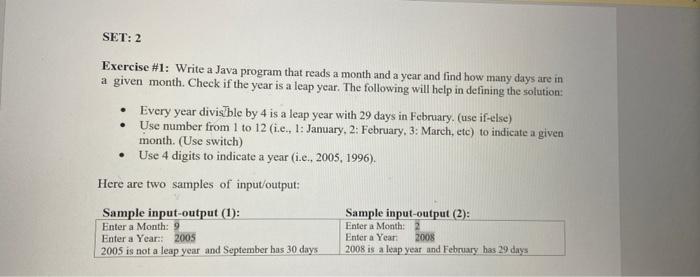 in java Exercise \#1: Write a Java program that reads a month
