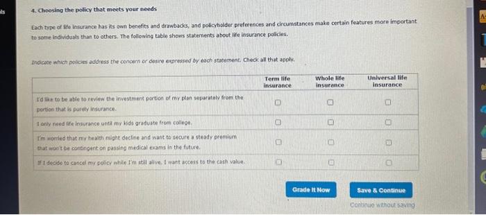  4. Choosing the policy that meets your needs Each type of